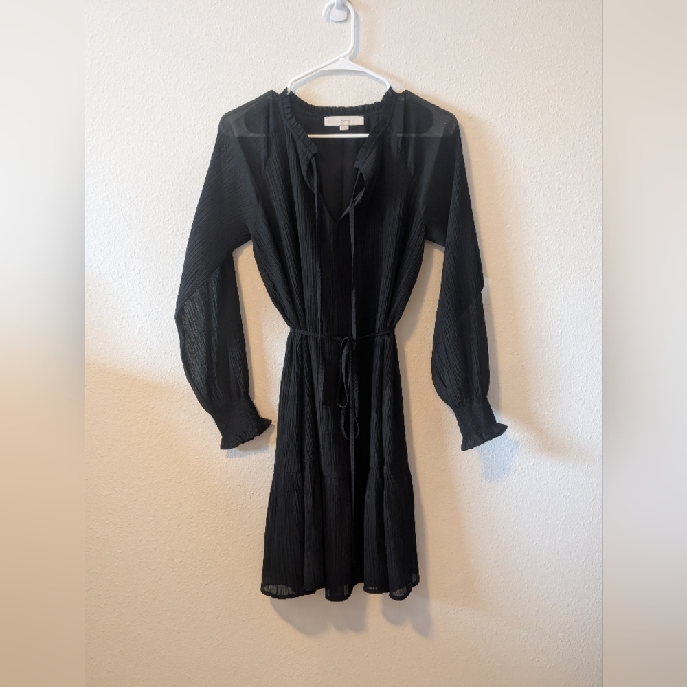 LOFT Dark Navy Ruffled Collar Dress XS